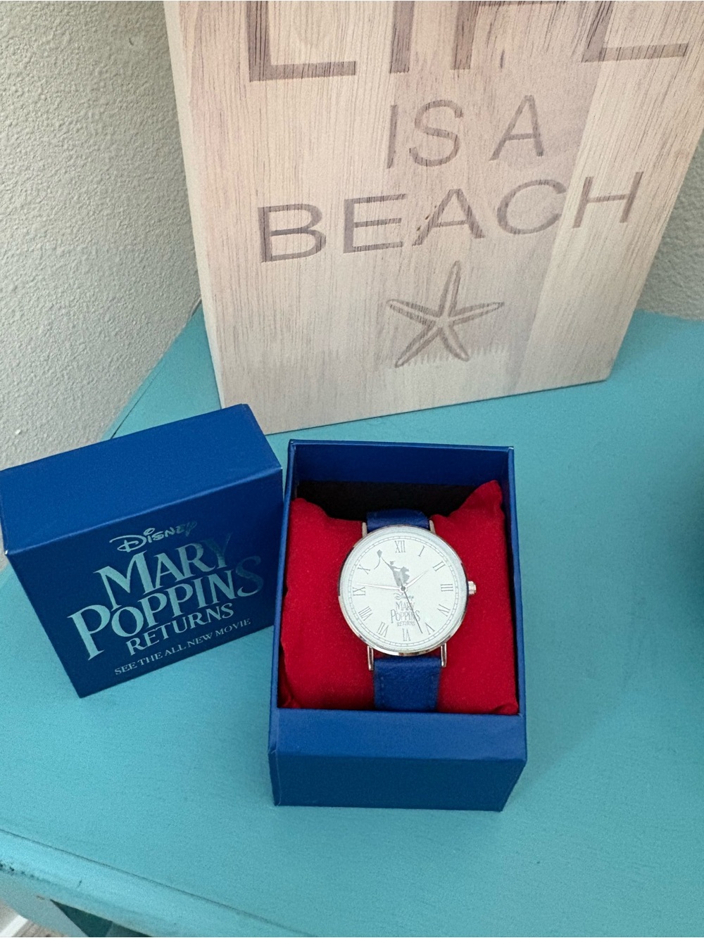 Disney Mary Poppins Returns Men’s Blue Strap Silver-Case Watch